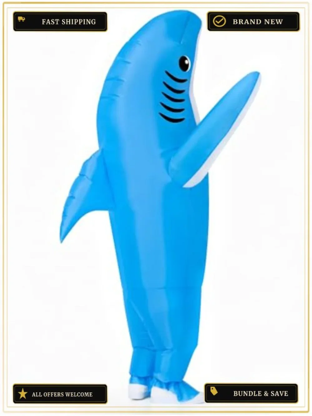 Inflatable Shark Costume for Kids Blow Up Halloween Cosplay Party Suit